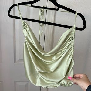 Light green satin halter top